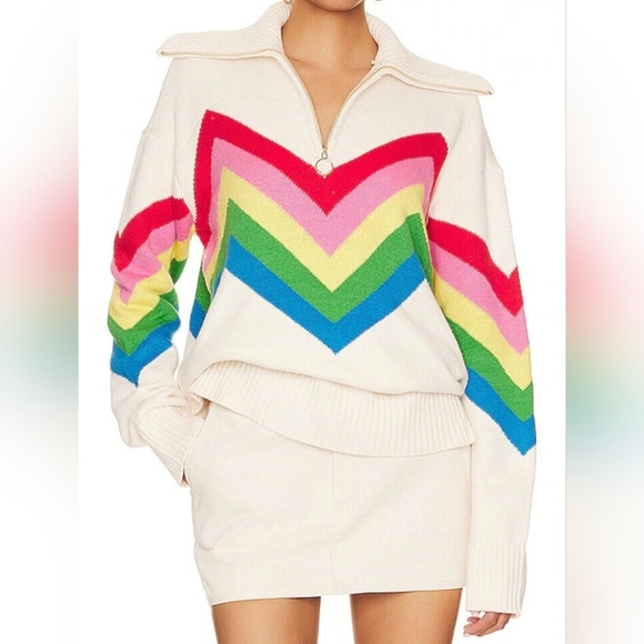 Show Me Your Mumu Weston Half Zip Rainbow Stripe Knit Pullover Oversized Sweater - Picture 1 of 11